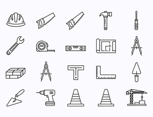 Fototapeta premium Construction Tools Line Icons Set – Building and Engineering Equipment