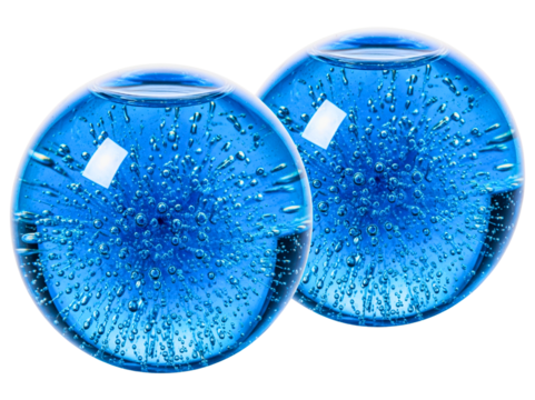 Pair of blue glass cryo globes with bubbles for facial massage therapy on a transparent background - Powered by Adobe