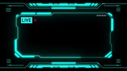 Live HUD frame for futuristic digital interface overlay. Neon technology frame with copy space for streaming and broadcast use. Sci fi computer interface HUD for gaming and cyber dashboards. - Powered by Adobe