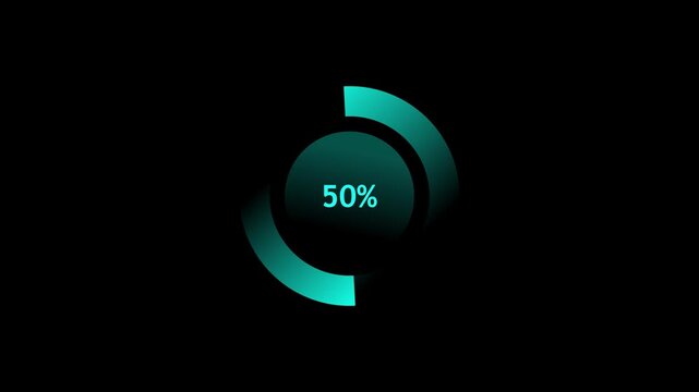 Circular loading indicator shows percentage progress on digital screen. HUD style progress ring presents system status clearly. Sci fi UI element fits software and technology interfaces.