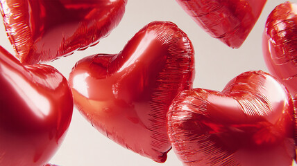 Red Heart Balloons flying up. Heart shape. Background for children's programs, holidays, birthday parties, to represent joyful and happy situations. With an Alpha channel.3D render