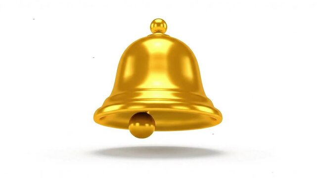 Golden bell ringing with animation isolated on a white background