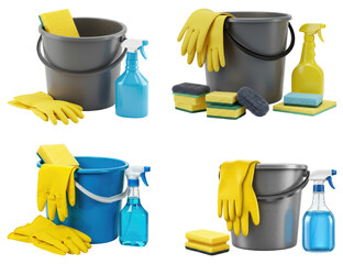 Cleaning Tools Set Transparent Background  
