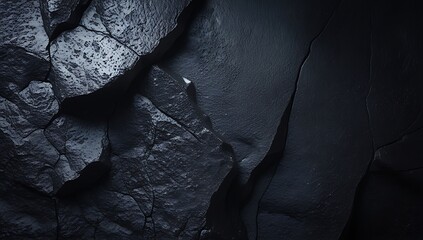 Dark rugged rocky surface with dramatic shadows and light
