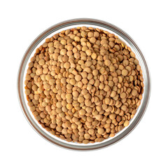 Top View of Dried Brown Lentils in a Clear Glass Bowl