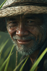 Filipino Farmer Smiling While Working in the Morning Field