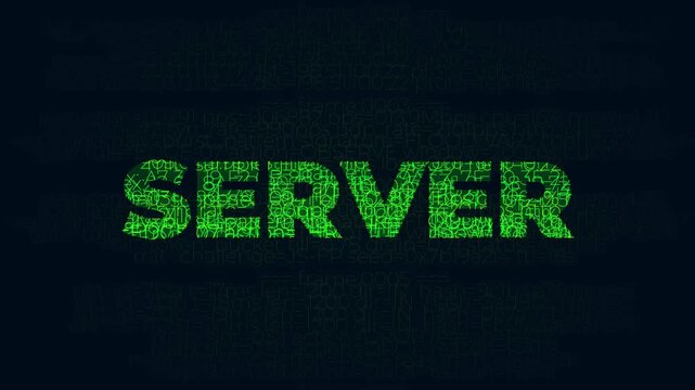 Server infrastructure data processing animation with digital network code