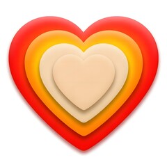 Layered hearts in warm colors isolated on white background