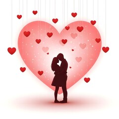 Couple embracing inside a large heart isolated on white background