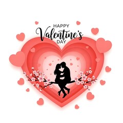 Happy valentine's day card with couple and hearts isolated on white background