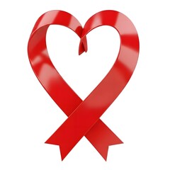 Red ribbon heart symbol isolated on white background