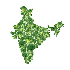 Map of india made with broccoli isolated on white background