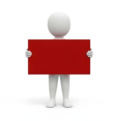 3d figure holding red sign isolated on white background