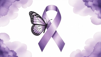 Purple ribbon with butterfly symbolizing awareness and hope