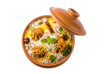 terracotta pot biryani rice with saffron and herbs