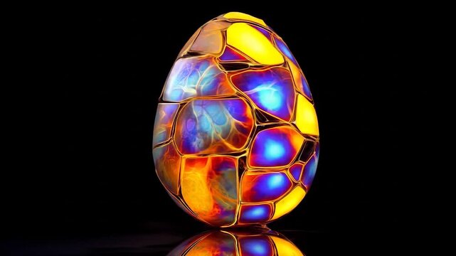 Abstract colorful egg artwork on black background