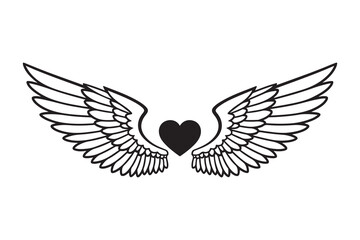 Fototapeta premium A black heart with detailed wings a symbol of love and freedom