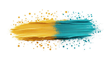 Vivid Brush Strokes: Yellow and Teal Abstract Art on Transparent Background