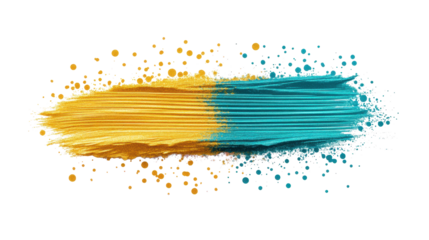 Vivid Brush Strokes: Yellow and Teal Abstract Art on Transparent Background