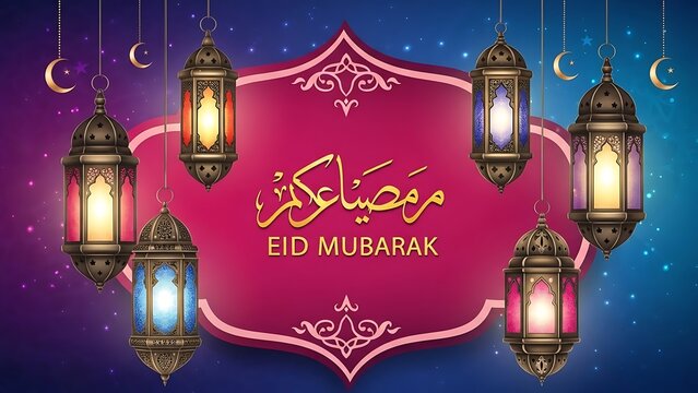 Celebrating eid mubarak with beautiful lanterns