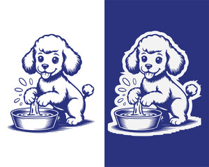 Happy Dog Playing in Water Bowl Artwork
