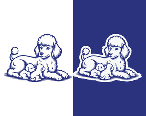 Mother Dog Resting with Sleeping Puppies Illustration