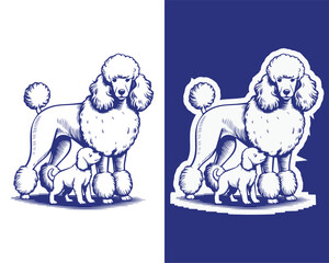 Mother Poodle Standing with Her Puppy Illustration