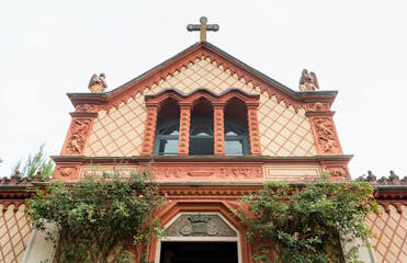 View of the Church of Isola Madre, located within the botanical garden of the Borromeo Palace on Lake Maggiore, in the municipality of Stresa, province of Verbano-Cusio-Ossola, Piedmont, Italy.