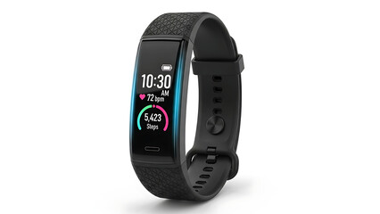 Smart Fitness Tracker Bracelet with Color Screen Display, Health Monitoring Wristband with Heart Rate and Pedometer for Active Lifestyle Isolated on White, Wearable Tech for Wellness and Activity.