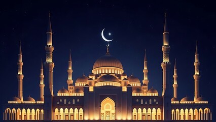 Fototapeta premium Illuminated mosque under moonlit night