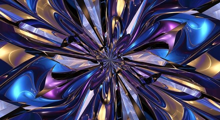 Intricate abstract fractal design with metallic blue gold and purple swirling patterns