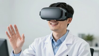 Healthcare professional utilizing virtual reality in a medical lab setting for enhanced patient diagnosis and training