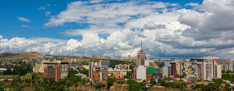Tbilisi georgia cityscape panorama cloudy sky