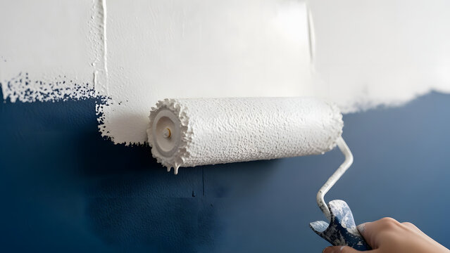 Hand painting a wall with a roller and white paint