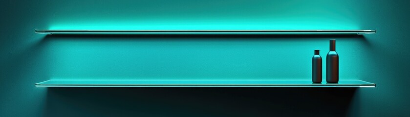 Two glass shelves illuminated by light