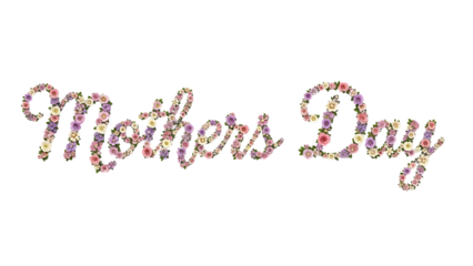 Mothers Day text made of pastel colored flowers on black background floral transparent background