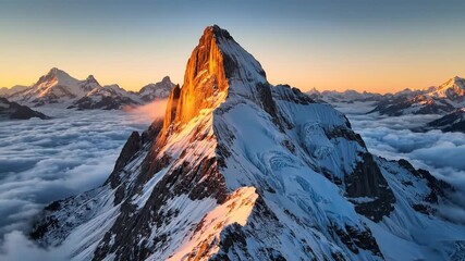 Snowy Mountain Peak at Sunset perfect for travel and tourism marketing