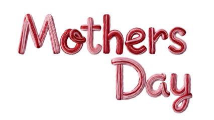 Mothers Day text made of red and white striped candy canes on black transparent background