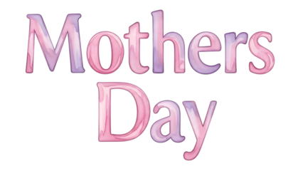 Mothers Day watercolor text with pink and purple gradient lettering transparent background