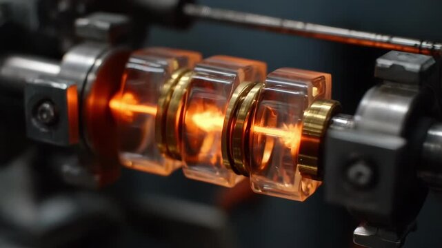 Medium shot of heated titanium rod extrusion process glowing metal being carefully shaped while intense heat enhances malleability and strength.