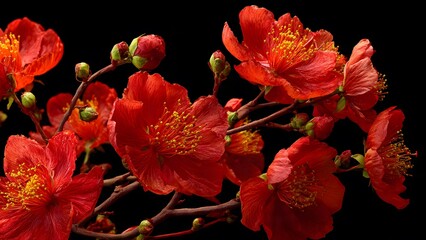 red flowers on a black background