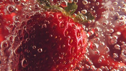 Red strawberry with drops of water, strawberries with a splash of water, refreshing