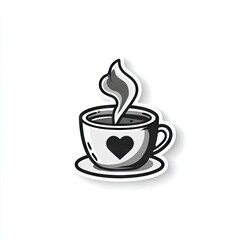 Steaming coffee cup icon with heart shape on saucer isolated on white