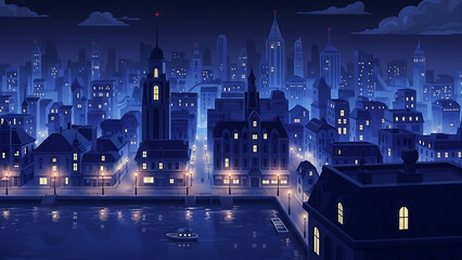 Illuminated cityscape at night reflecting on water