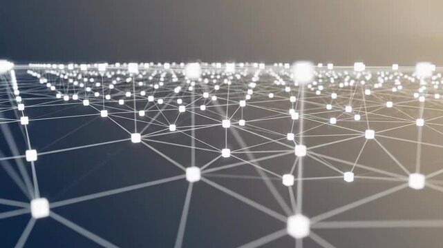 Abstract network connection points with glowing light in digital grid system