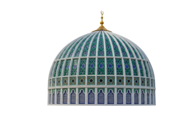 turquoise mosaic mosque dome with blue tiles and gold finial