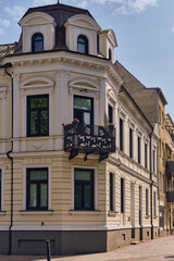 Obraz premium Architectural Detail of Historic Building in Landskrona Sweden With Ornate Balcony