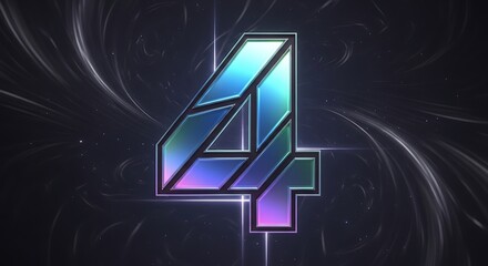 Futuristic abstract digital art of the number four with neon glow and swirling light trails