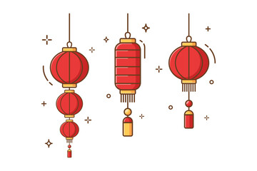 vector illustration of Red Chinese Lanterns Hanging Decor for Celebration, Festive Lights, and Lunar New Year Symbolism.