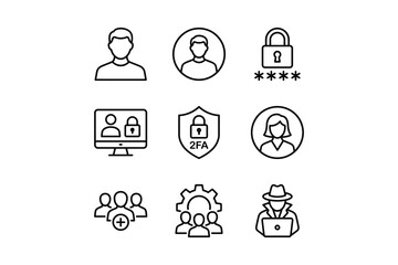 Line icons of people users accounts authentication and security account authorization avatar computer